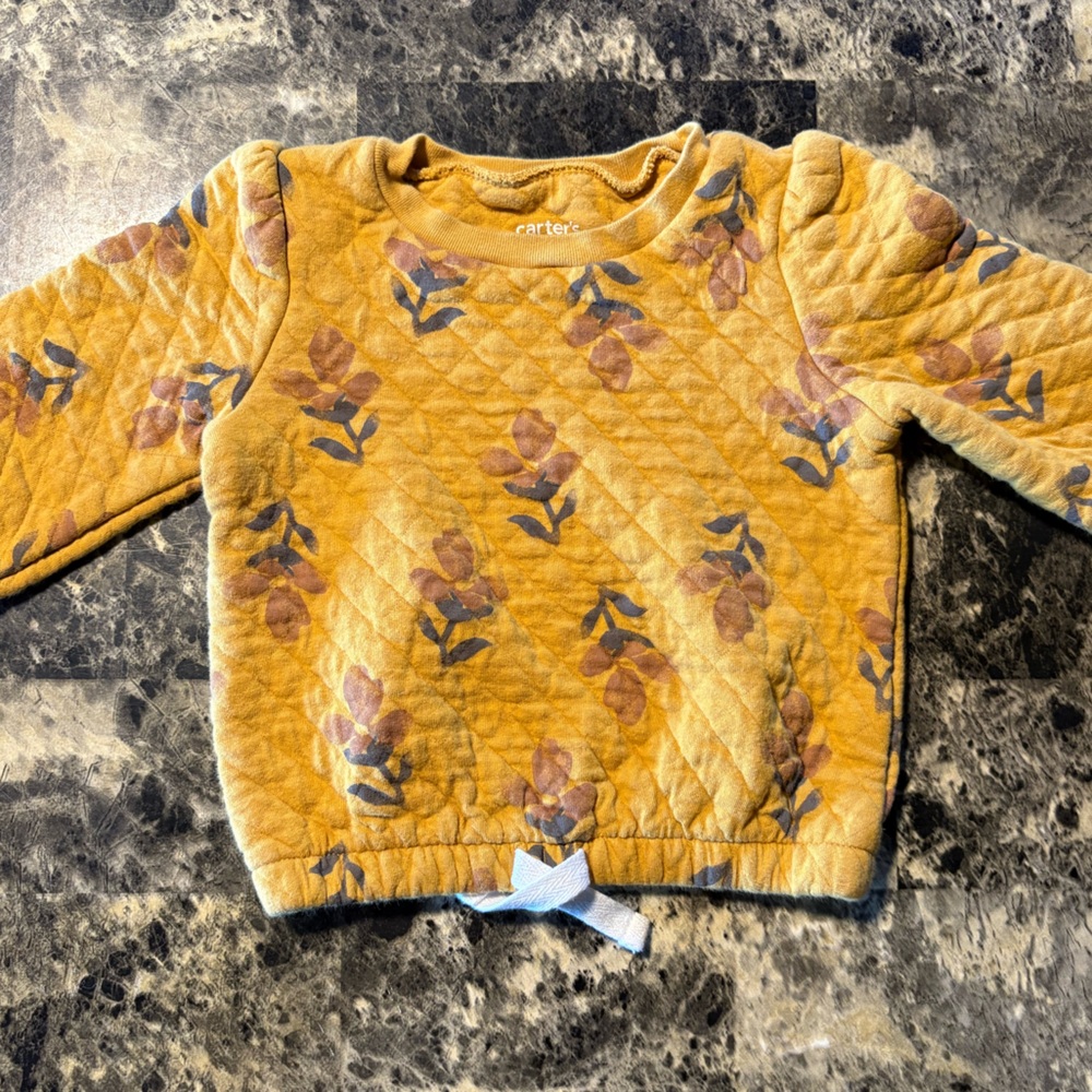 Toddler Girl Yellow Quilted Floral Baby Sweater